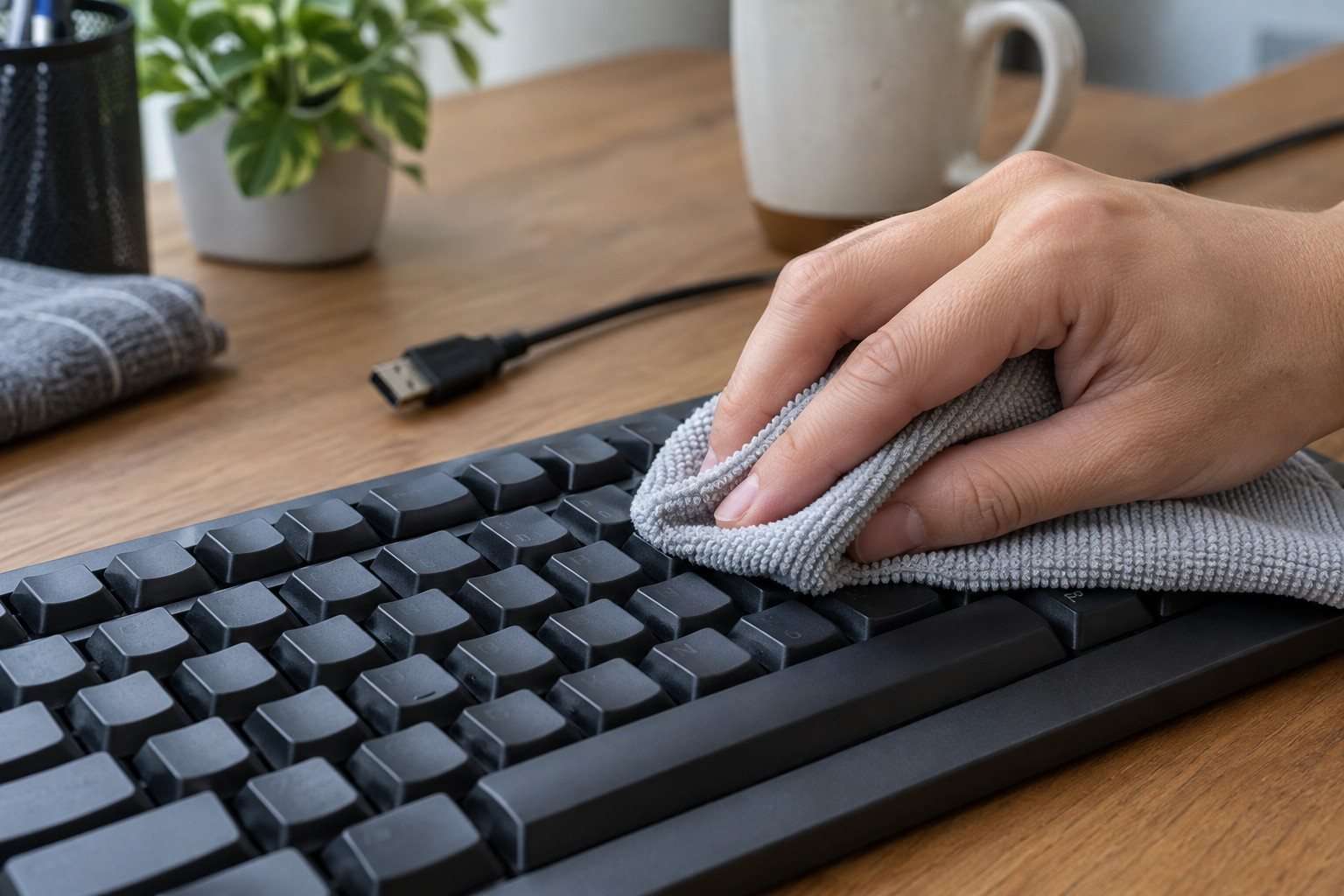 Limpieza de las teclas con un paño y el cable desconectado